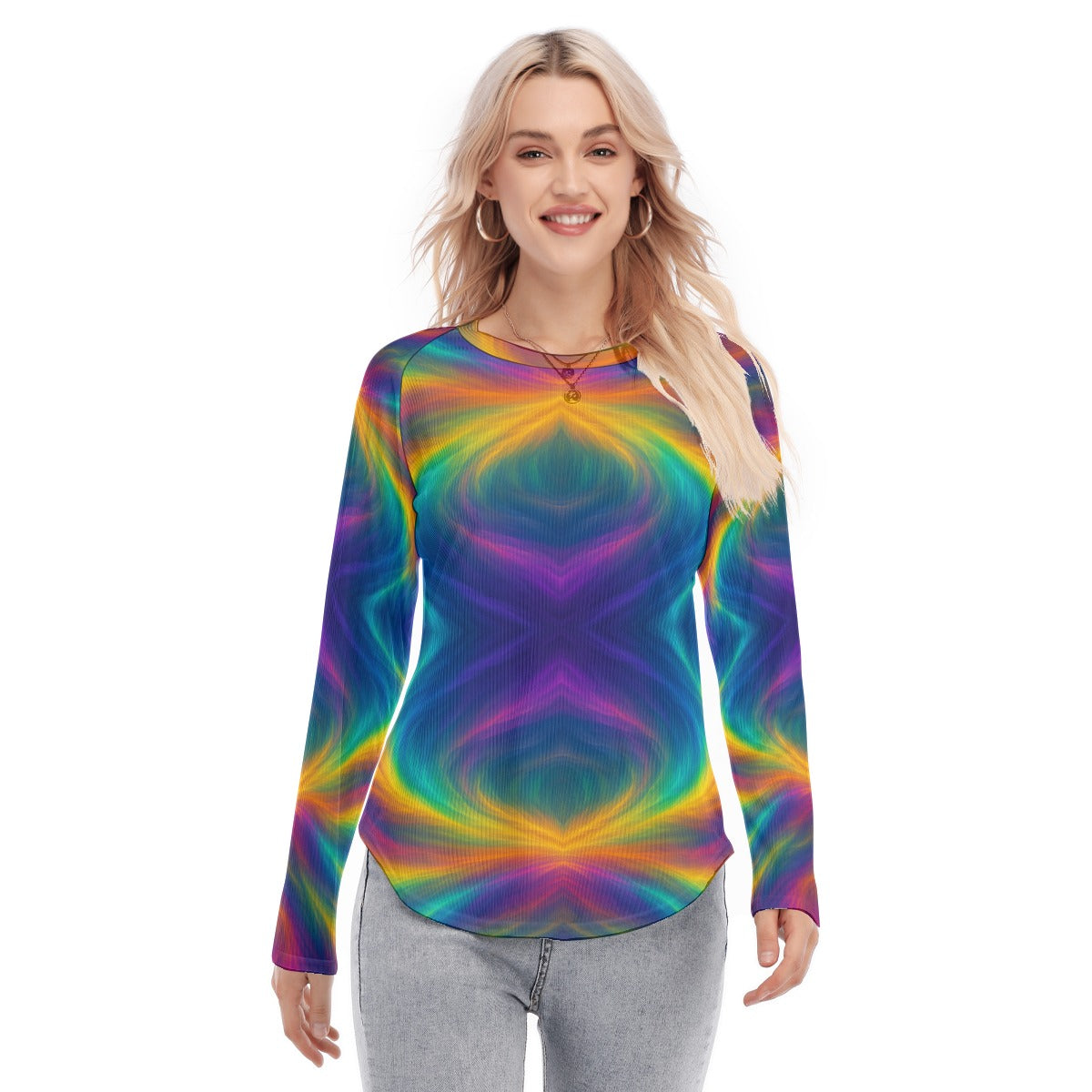 Women's Raglan Sleeves U-Shaped Hem Long Sleeves Blouse