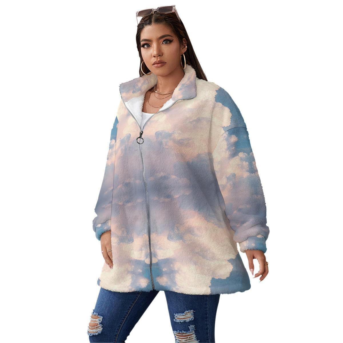 Unisex Borg Fleece Stand-up Collar Coat With Zipper Closure(Plus Size)
