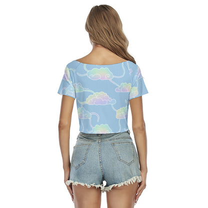 Women's Raglan Drawstring Front Crop Tee