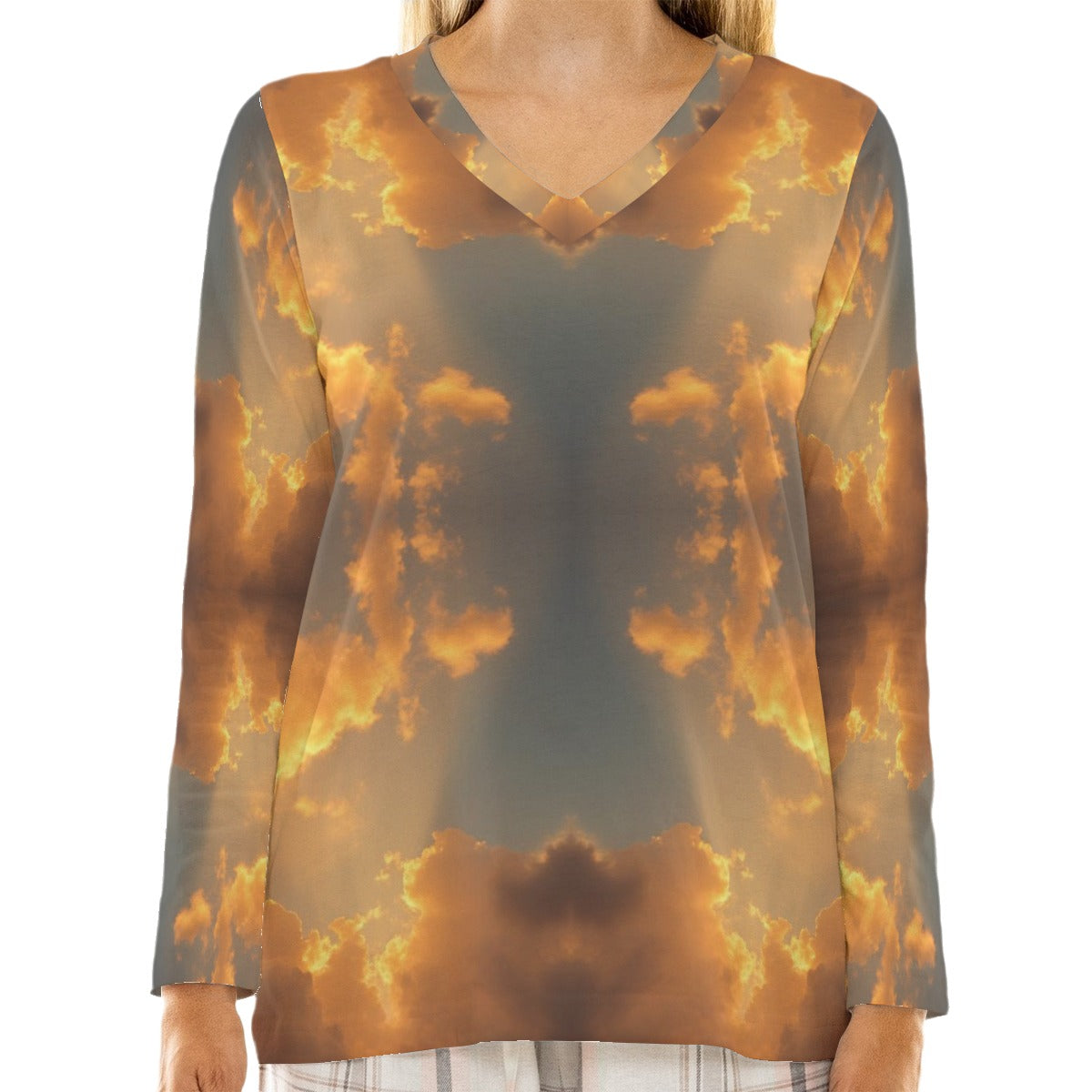 Women's Loose V-Neck T-Shirt With Long Sleeve