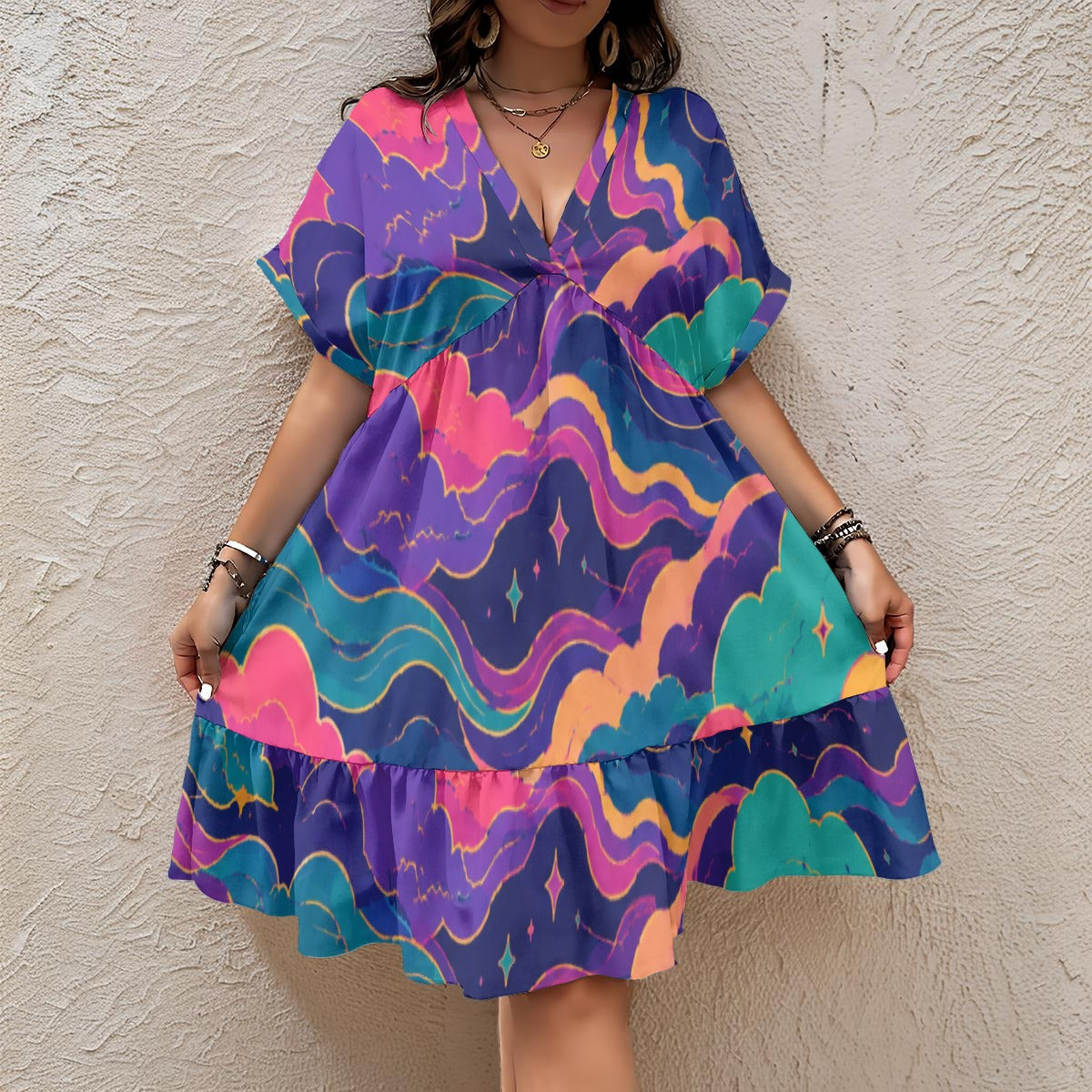 Women's Floral V-Neck Short Sleeve Dress by O’Nimbus