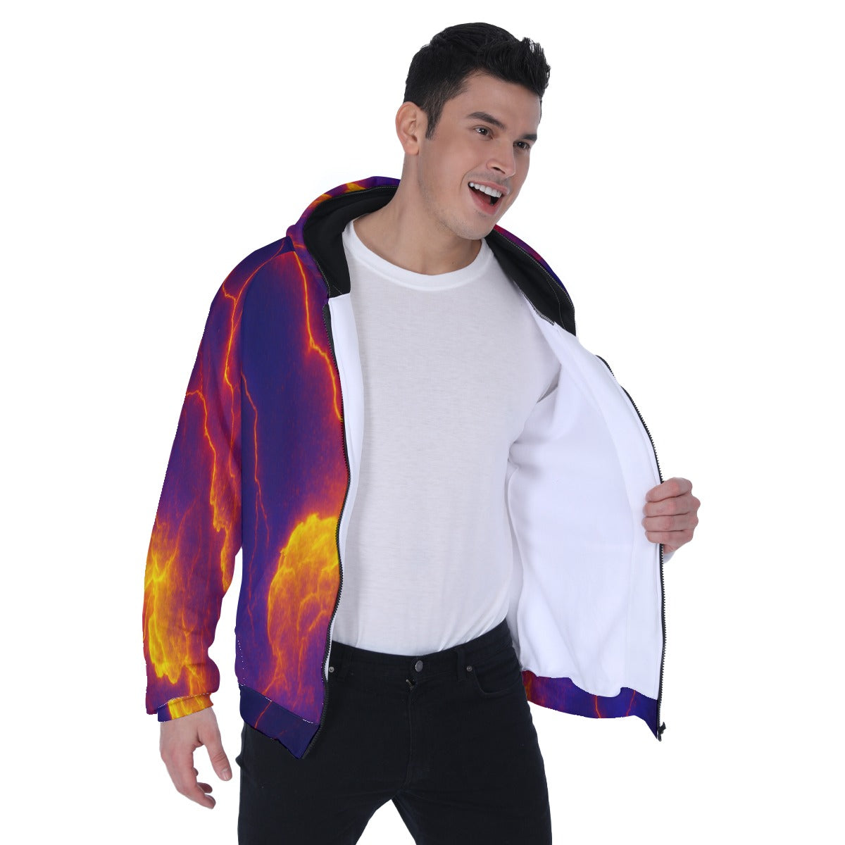 Men's Heavy Fleece Raglan Zip Up Hoodie With Pocket