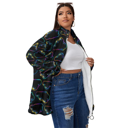Unisex Borg Fleece Stand-up Collar Coat With Zipper Closure(Plus Size)