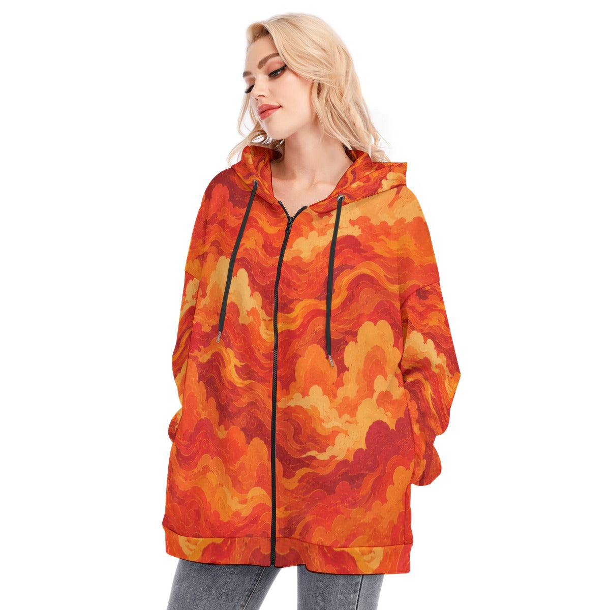 Women's Long Hoodie With Zipper Closure