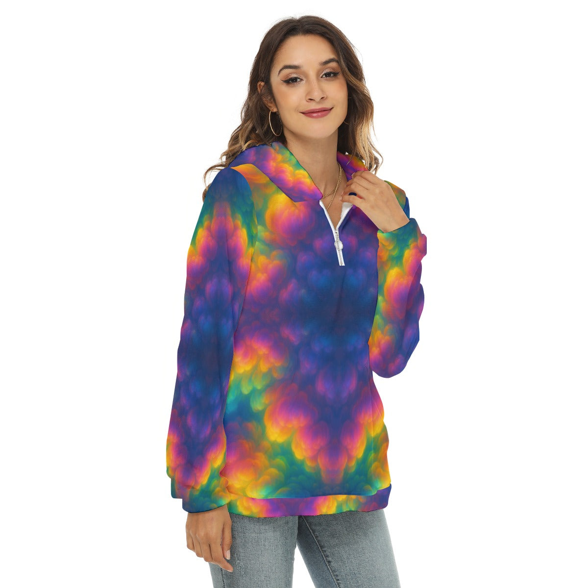 Women's Borg Fleece Hoodie With Half Zip