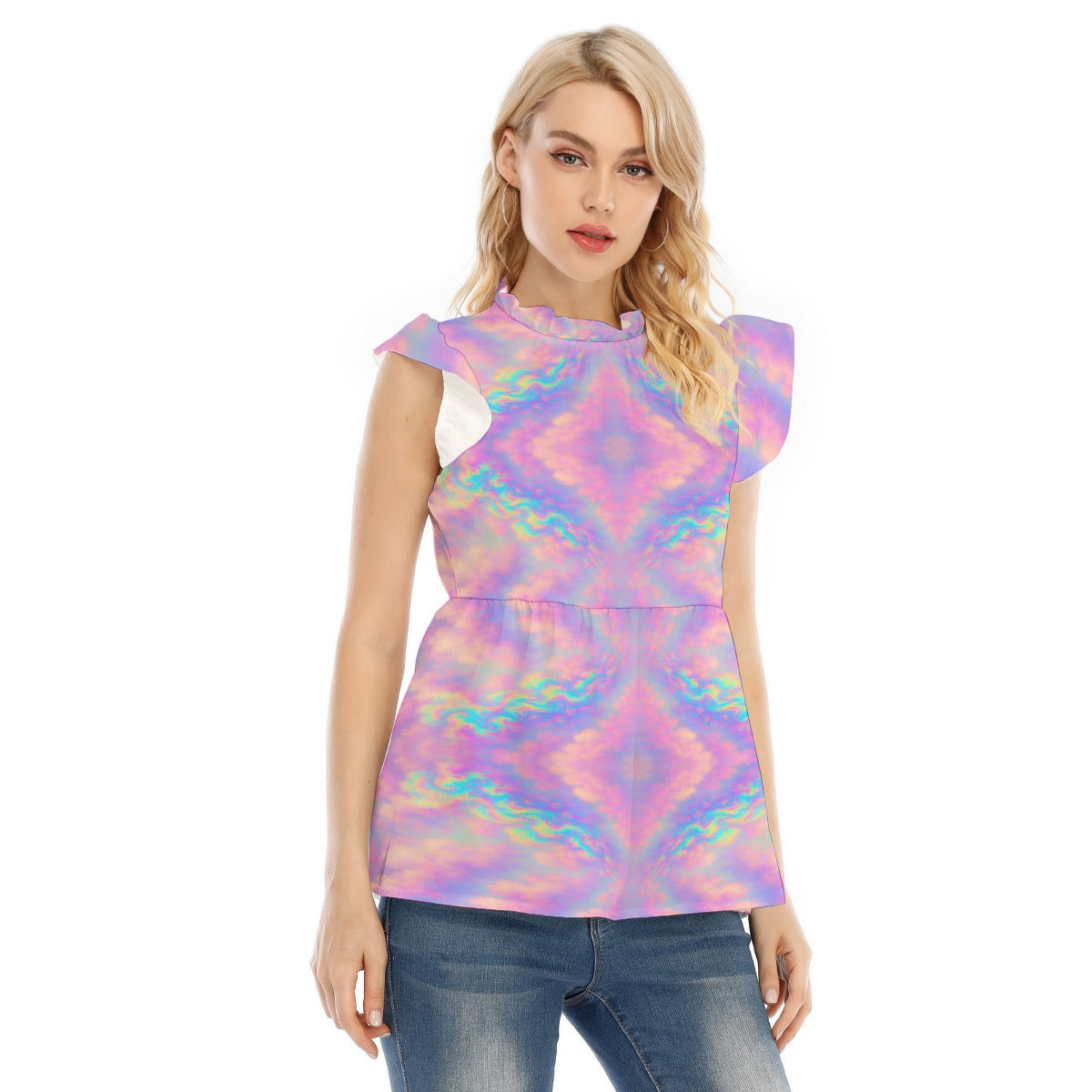 Women's Blouse With Lotus Leaf Lace