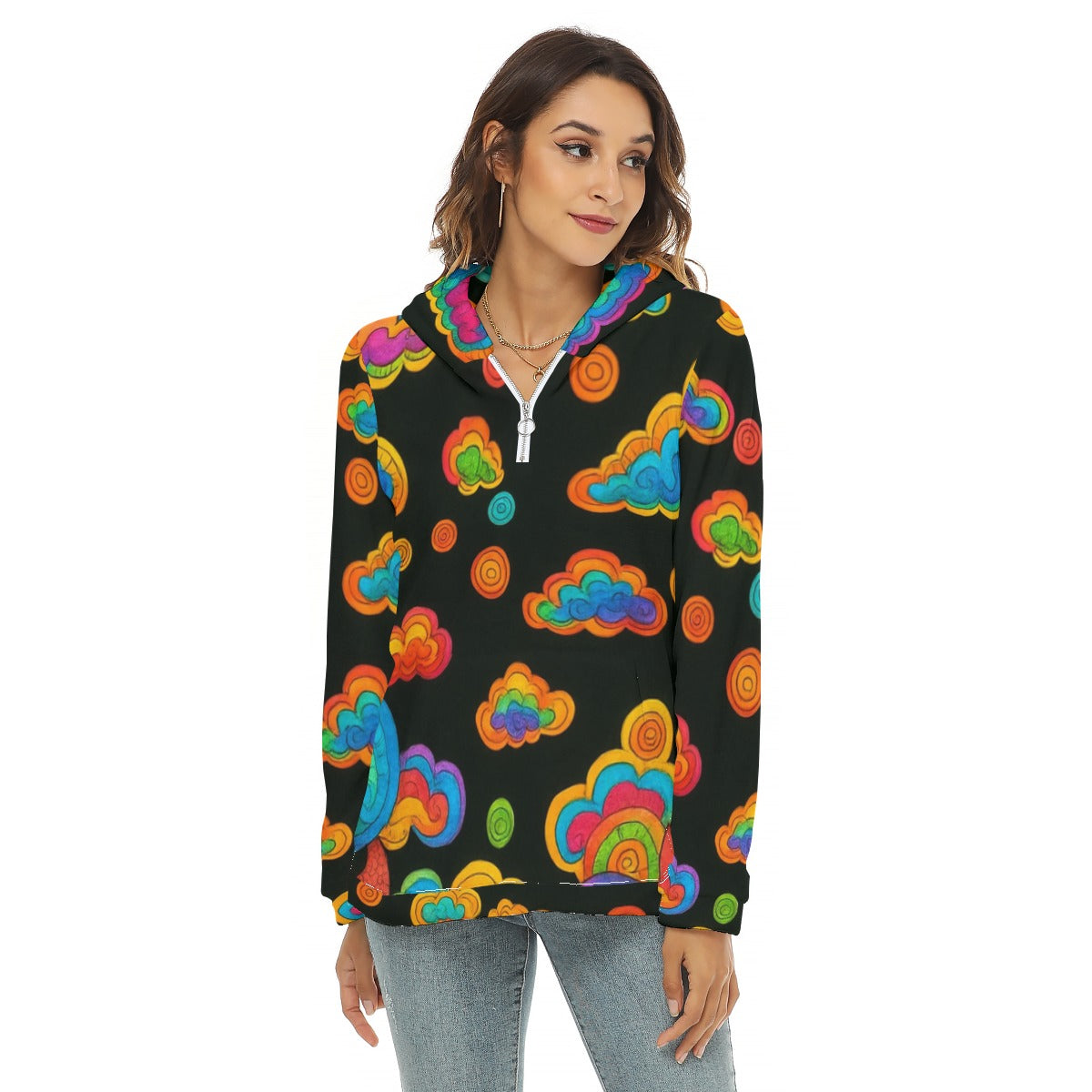 Women's Borg Fleece Hoodie With Half Zip