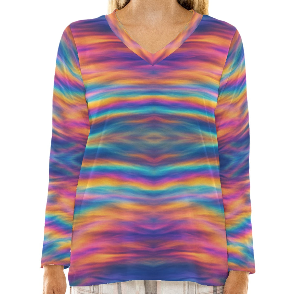 Women's Loose V-Neck T-Shirt With Long Sleeve