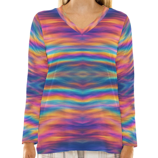 Women's Loose V-Neck T-Shirt With Long Sleeve