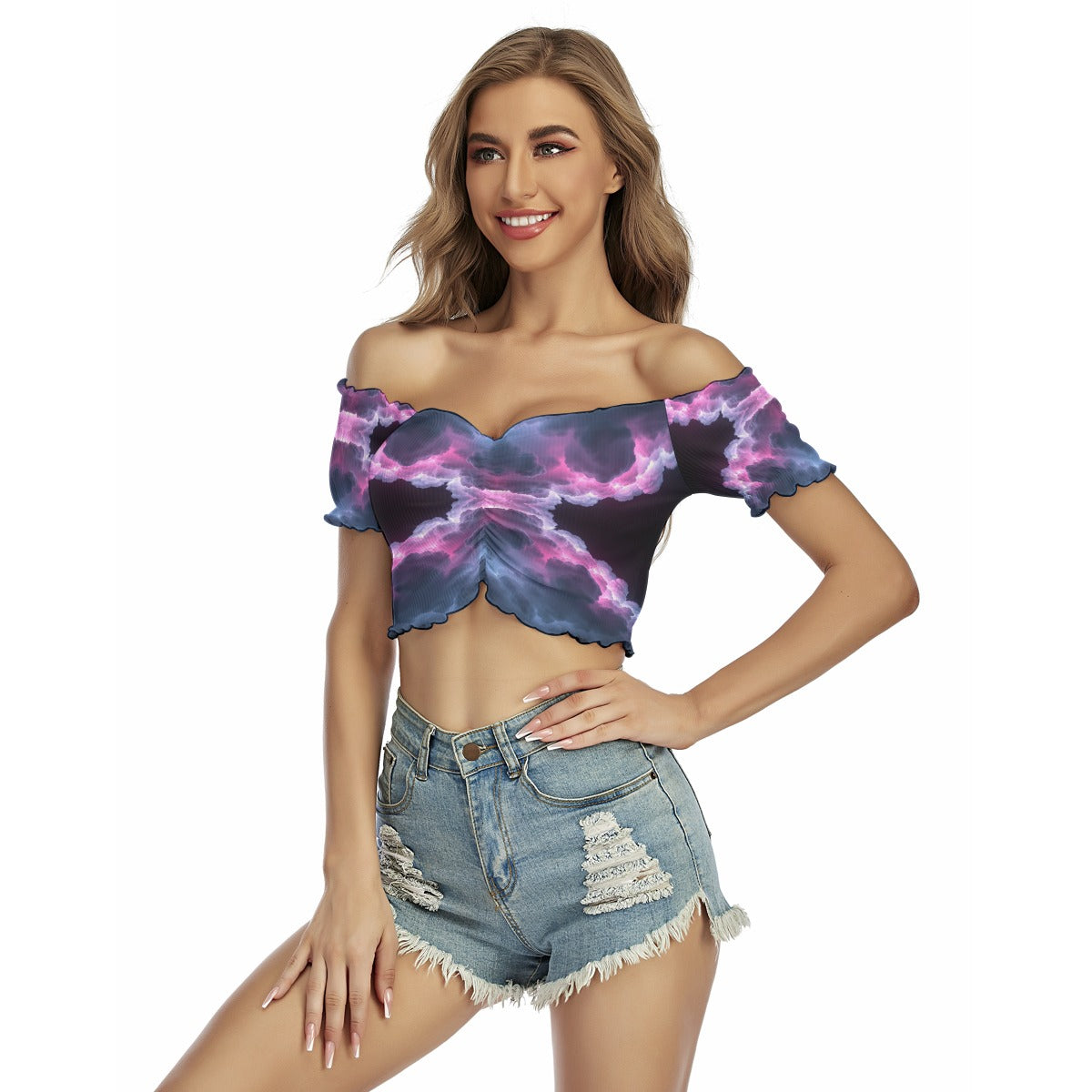 Women's One-shoulder Off-the-navel Short Sleeve T-shirt
