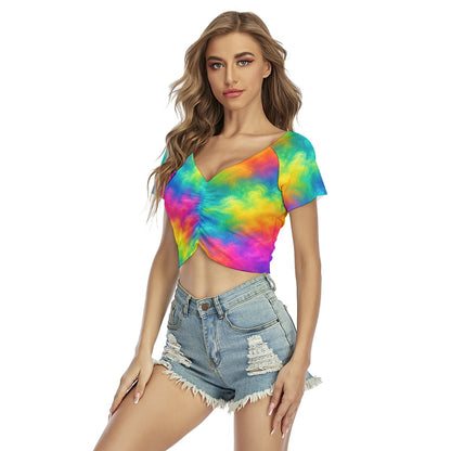 Women's Raglan Drawstring Front Crop Tee
