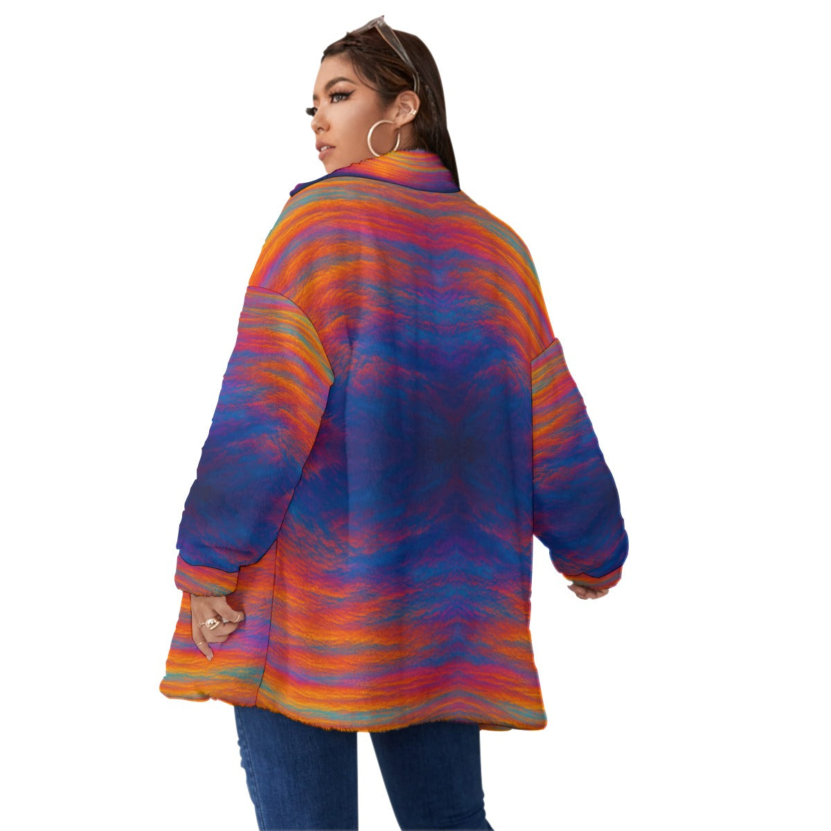 Unisex Borg Fleece Stand-up Collar Coat With Zipper Closure(Plus Size)