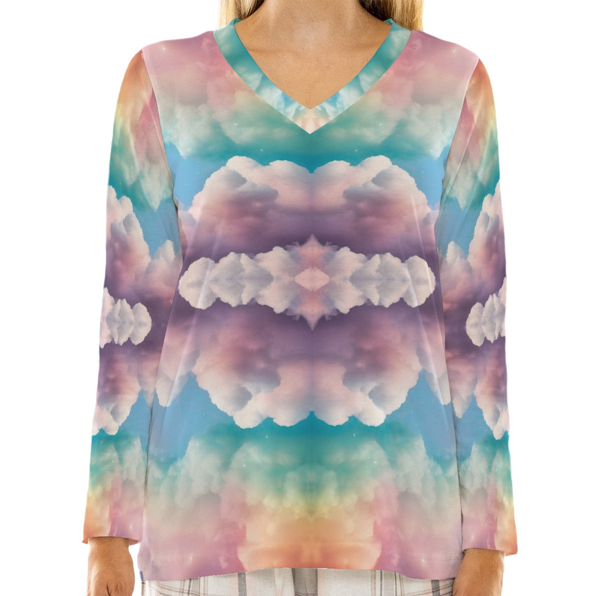 Women's Loose V-Neck T-Shirt With Long Sleeve