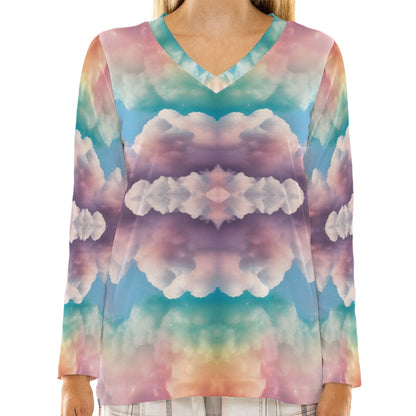 Women's Loose V-Neck T-Shirt With Long Sleeve