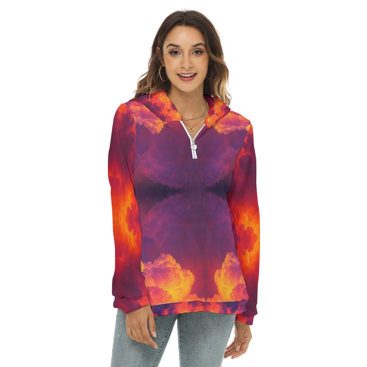 Women's Borg Fleece Hoodie With Half Zip