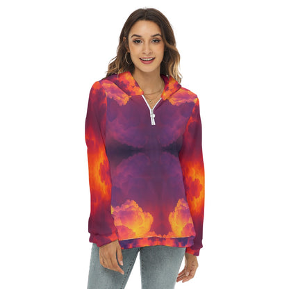 Women's Borg Fleece Hoodie With Half Zip