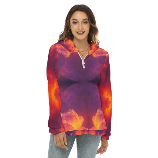 Women's Borg Fleece Hoodie With Half Zip