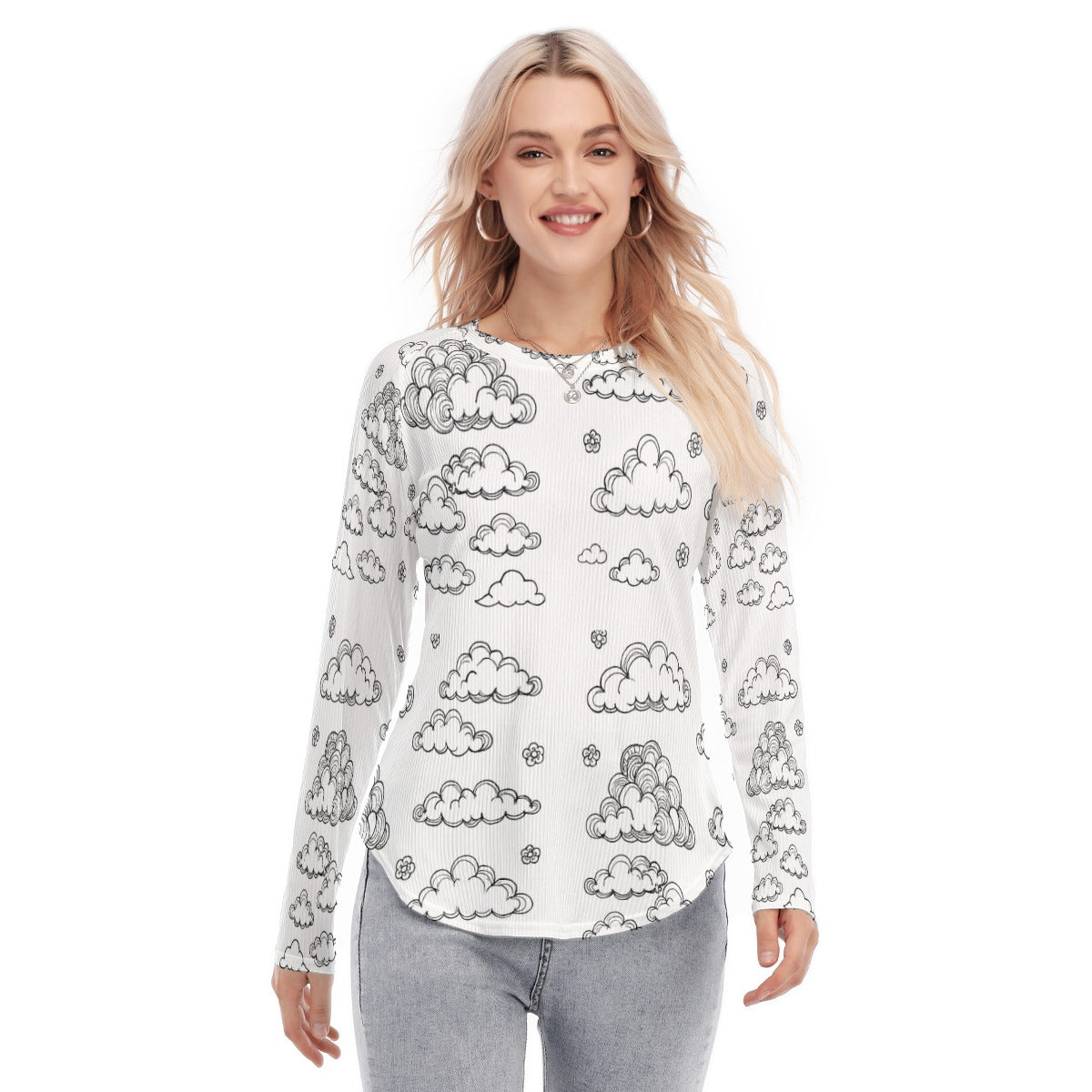 Women's Raglan Sleeves U-Shaped Hem Long Sleeves Blouse