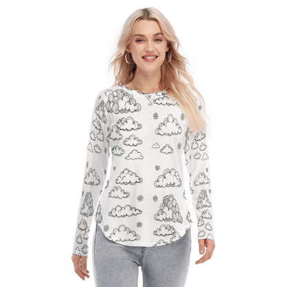 Women's Raglan Sleeves U-Shaped Hem Long Sleeves Blouse