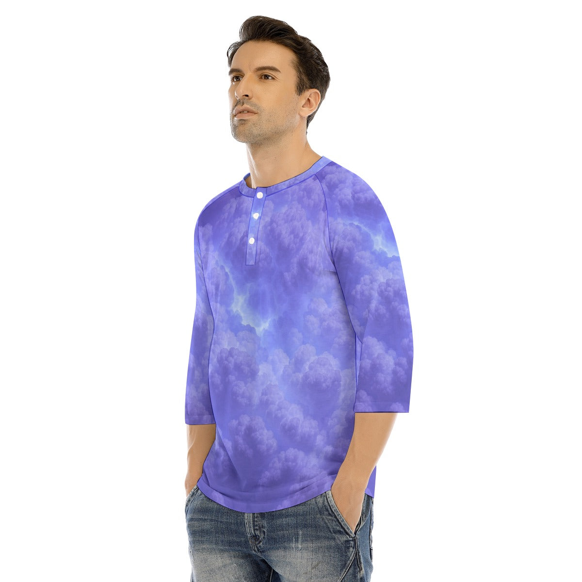 Men's Bracelet Sleeve T-shirt With Button Closure - view 3