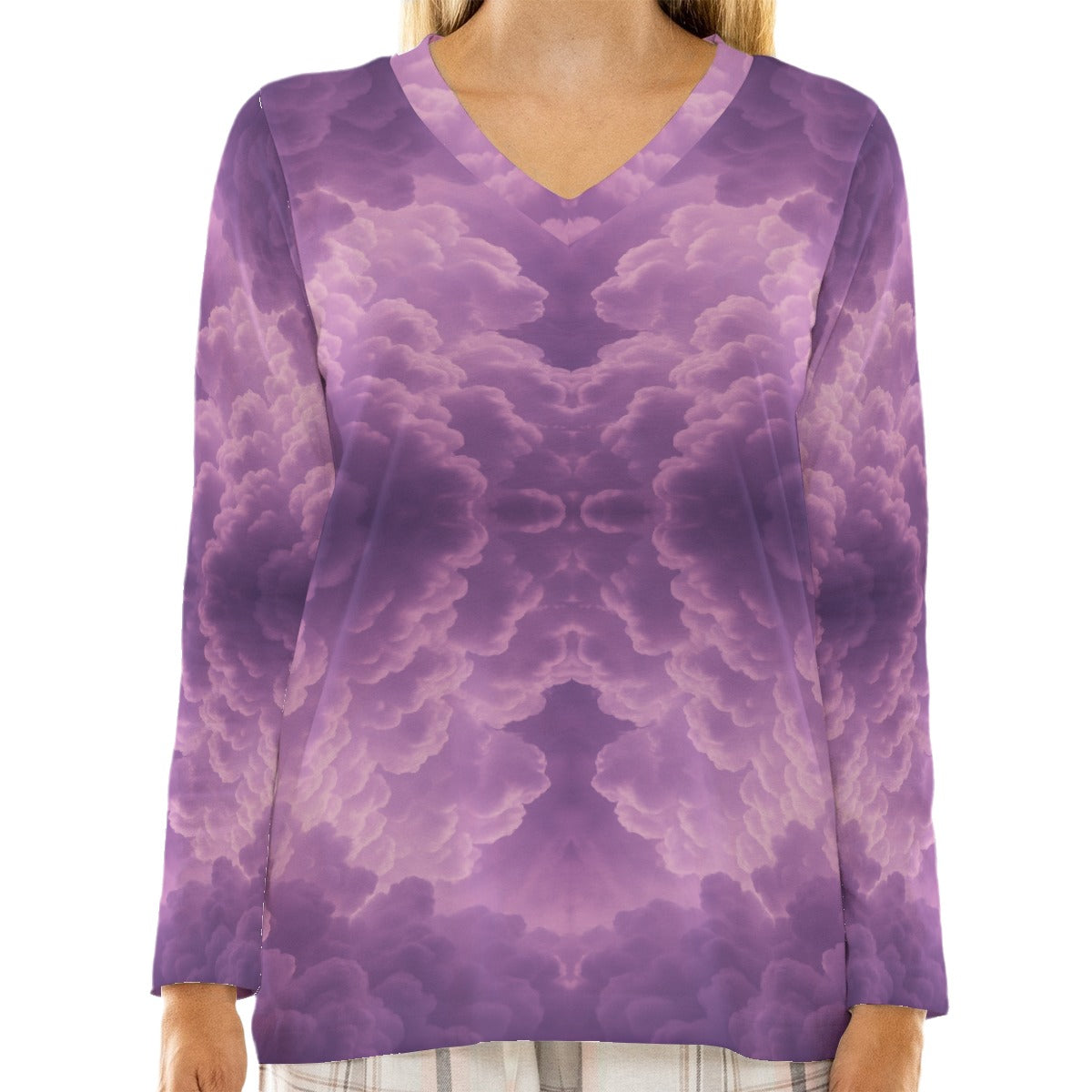 Women's Loose V-Neck T-Shirt With Long Sleeve