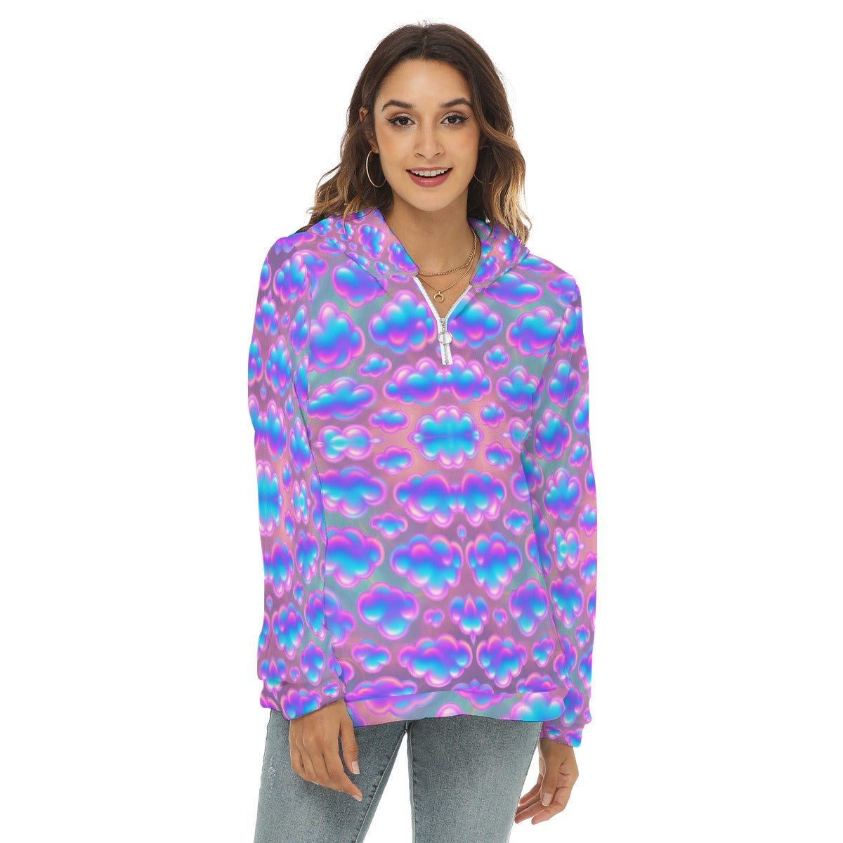 Women's Borg Fleece Hoodie With Half Zip