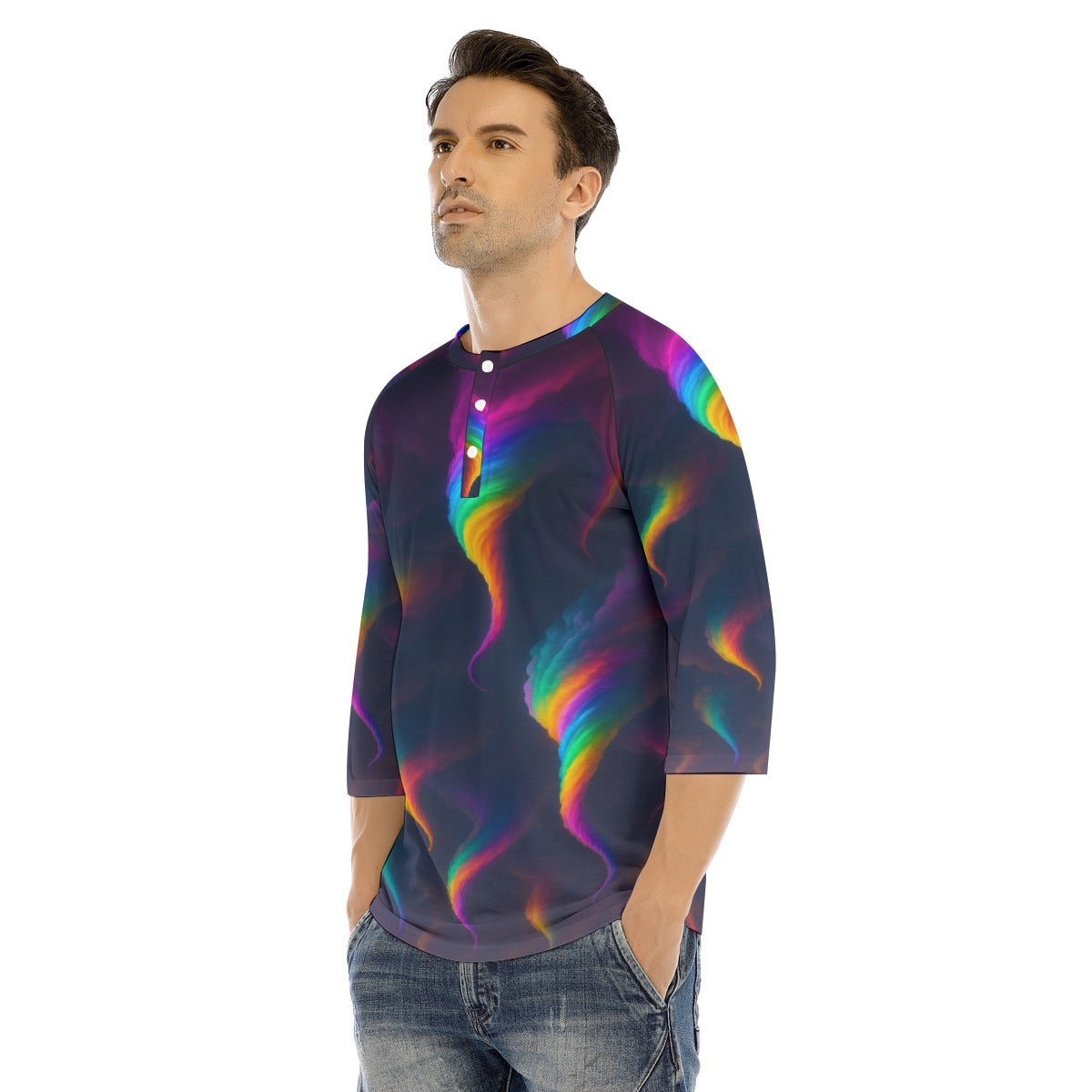 Men's Bracelet Sleeve T-shirt With Button Closure - view 3