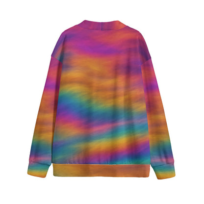 Unisex V-neck Knitted Fleece Cardigan With Button Closure