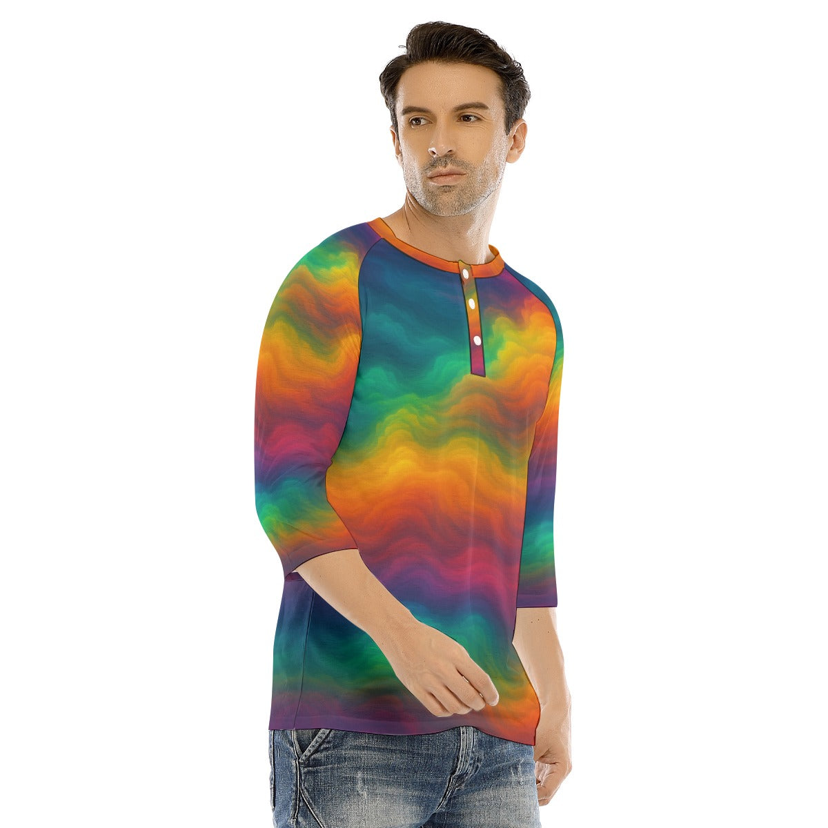 Men's Bracelet Sleeve T-shirt With Button Closure - view 2