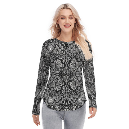 Women's Raglan Sleeves U-Shaped Hem Long Sleeves Blouse