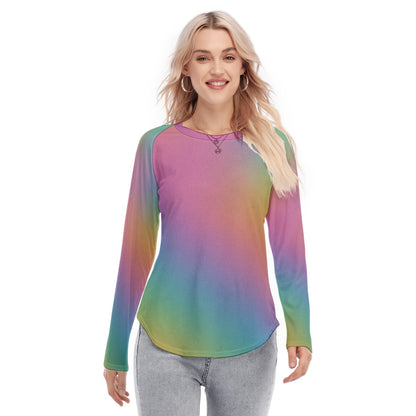 Women's Raglan Sleeves U-Shaped Hem Long Sleeves Blouse