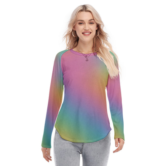 Women's Raglan Sleeves U-Shaped Hem Long Sleeves Blouse
