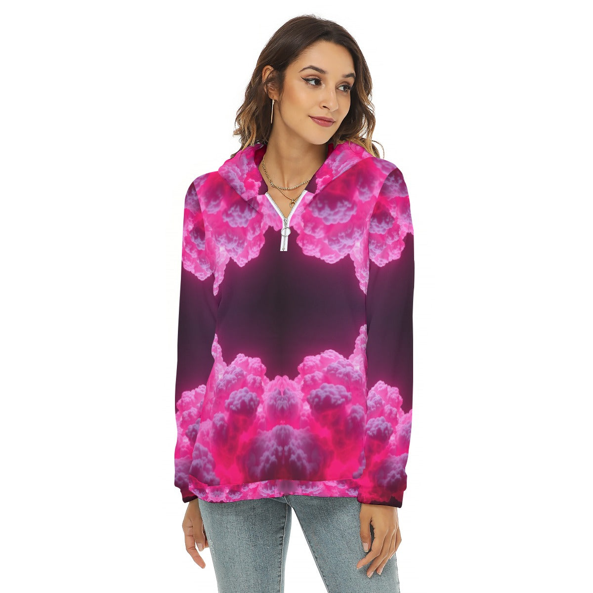 Women's Borg Fleece Hoodie With Half Zip