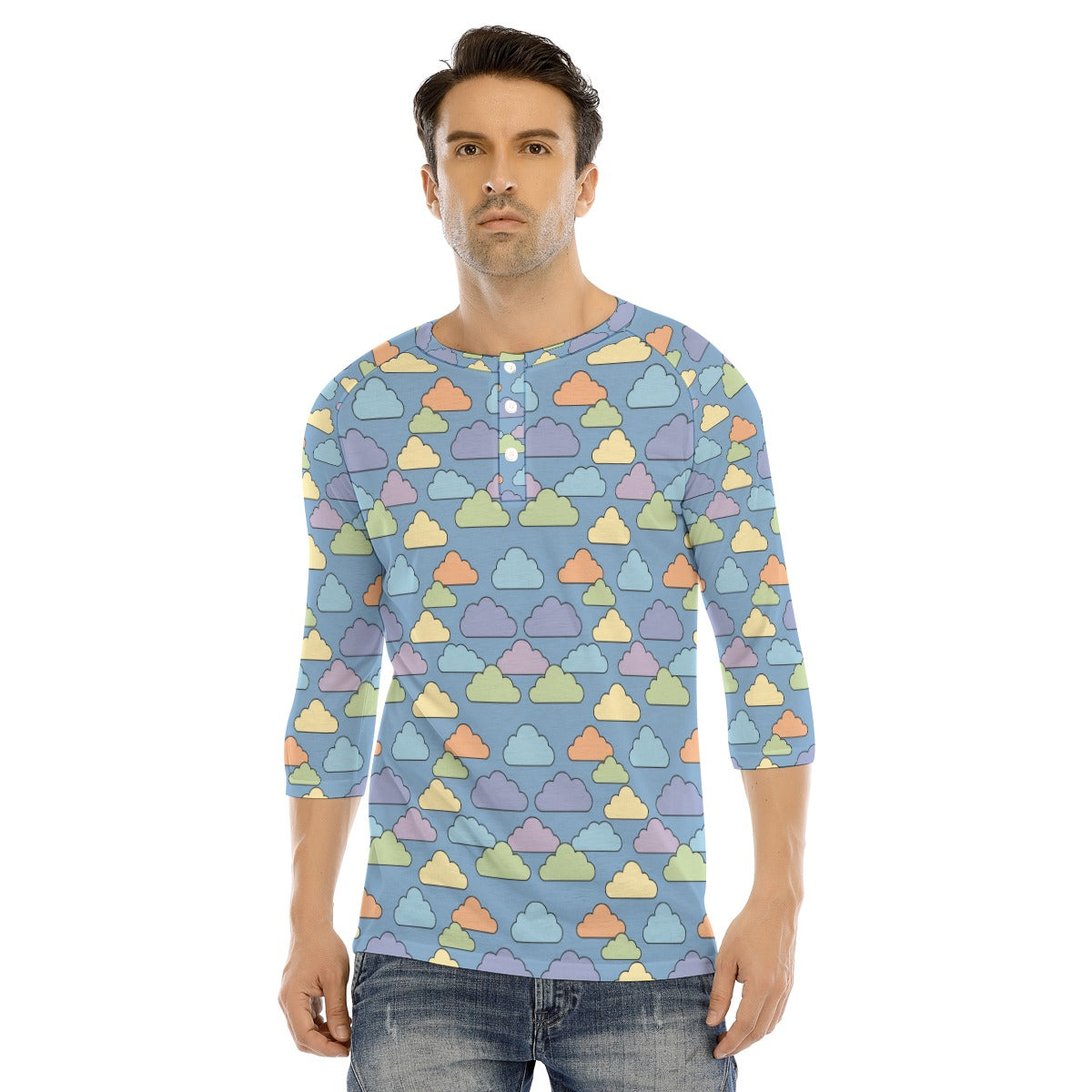 Men's Bracelet Sleeve T-shirt With Button Closure - view 1