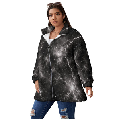Unisex Borg-Fleece Stand-Up Collar Zip Coat — Plus Size - view 2