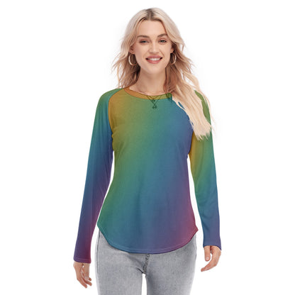 Women's Raglan Sleeves U-Shaped Hem Long Sleeves Blouse