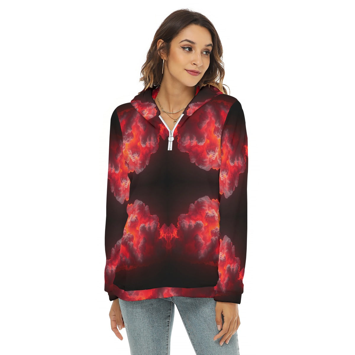 Women's Borg Fleece Hoodie With Half Zip