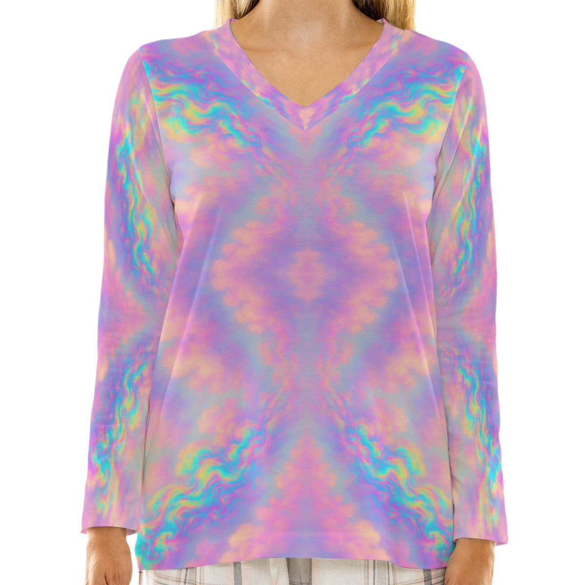 Women's Loose V-Neck T-Shirt With Long Sleeve