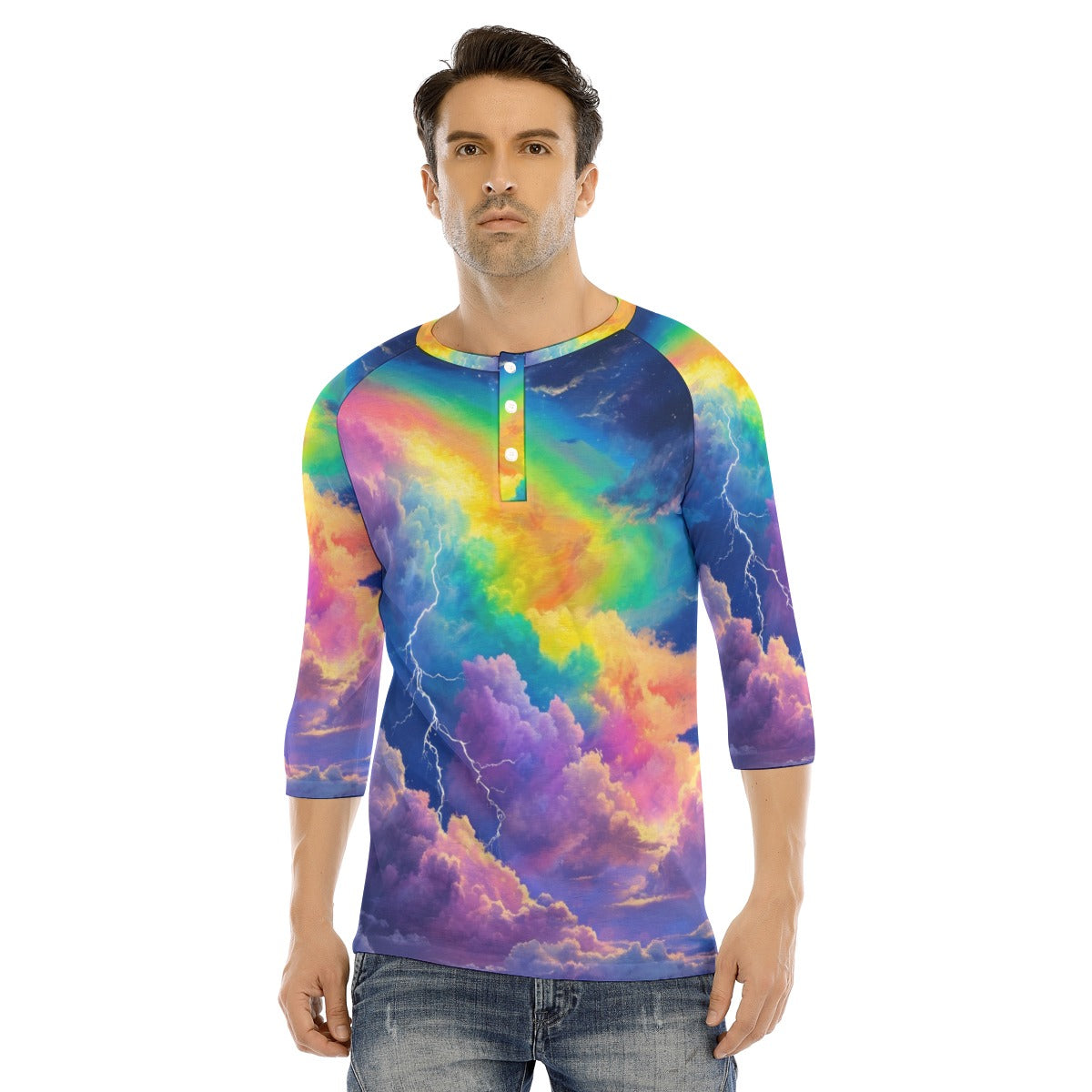Men's Bracelet Sleeve T-shirt With Button Closure - view 1