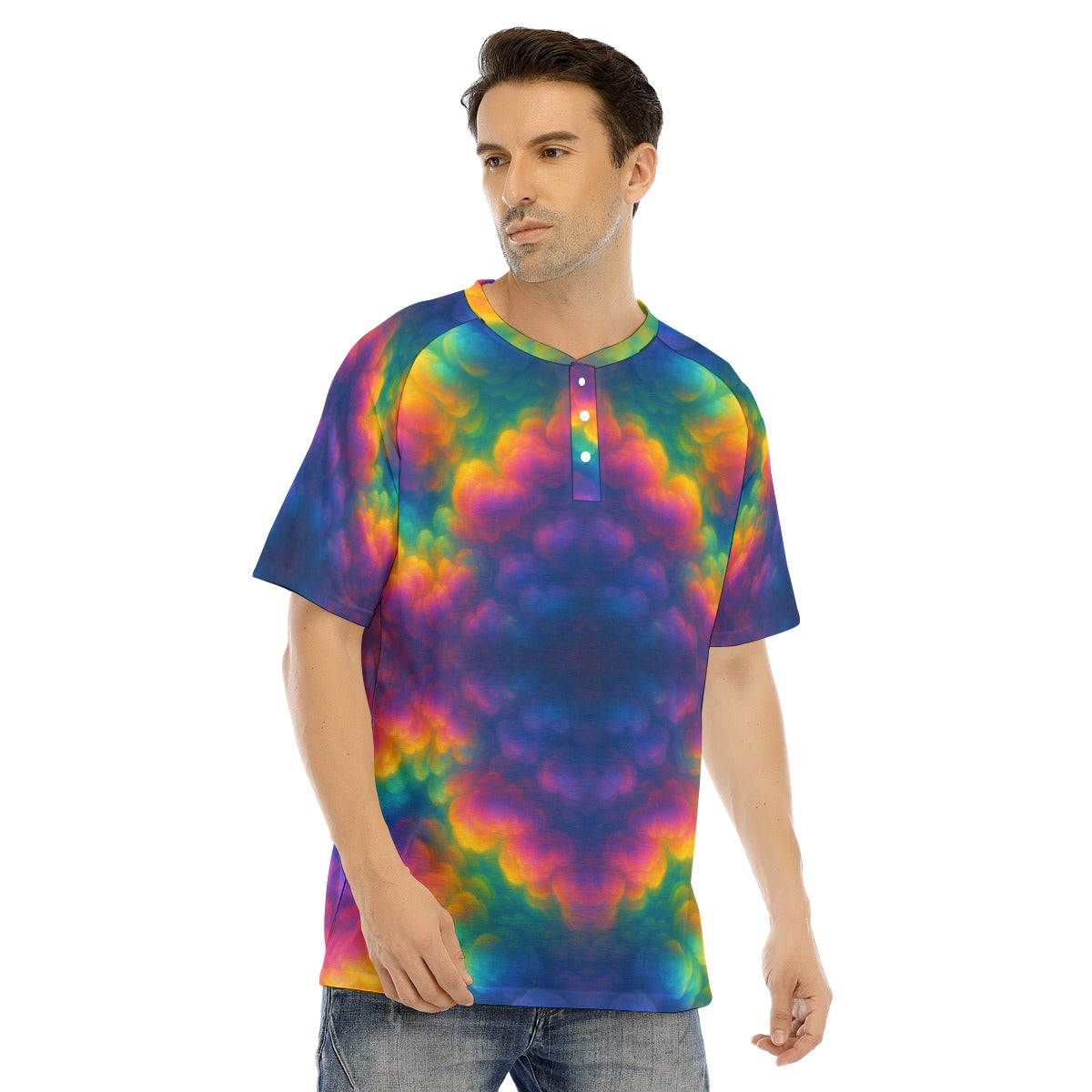 Men's Raglan Sleeve T-shirt With Button Closure