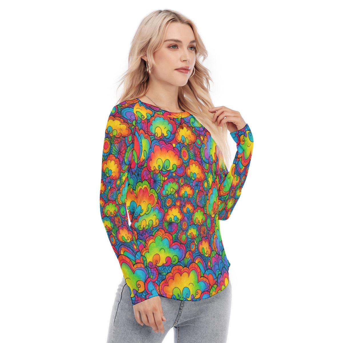 Women's Raglan Sleeves U-Shaped Hem Long Sleeves Blouse