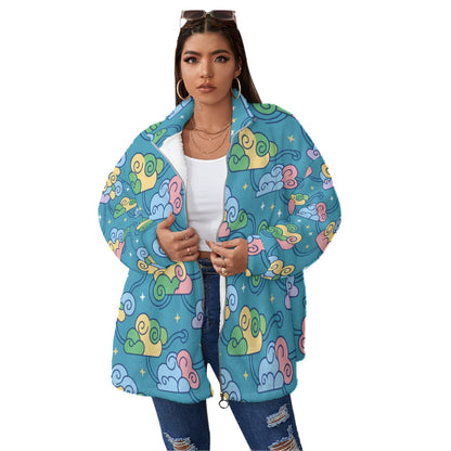 Unisex Borg Fleece Stand-up Collar Coat With Zipper Closure(Plus Size)