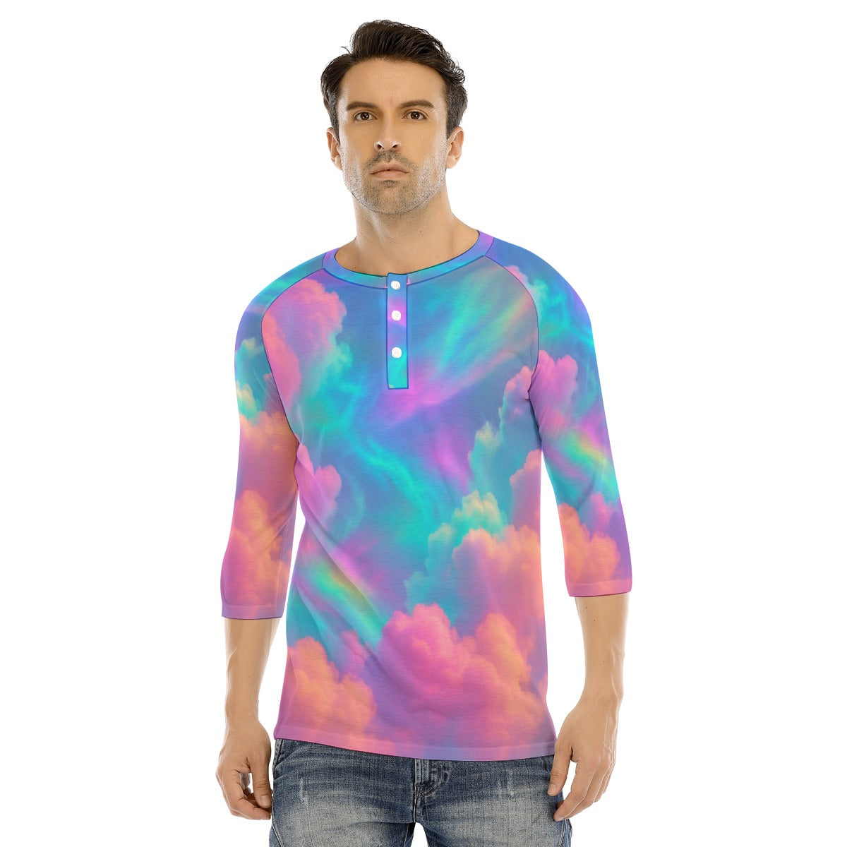 Men's Bracelet Sleeve T-shirt With Button Closure - view 1
