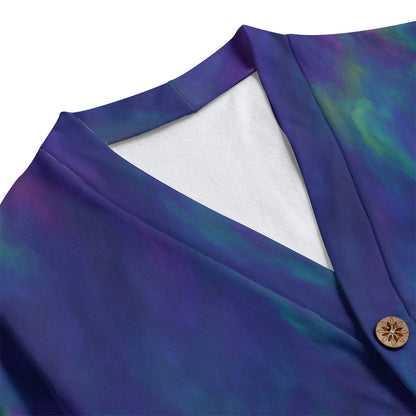 Unisex V-neck Knitted Fleece Cardigan With Button Closure