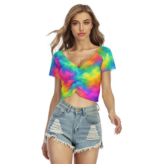 Women's Raglan Drawstring Front Crop Tee