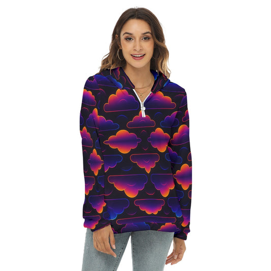 Women's Borg Fleece Hoodie With Half Zip