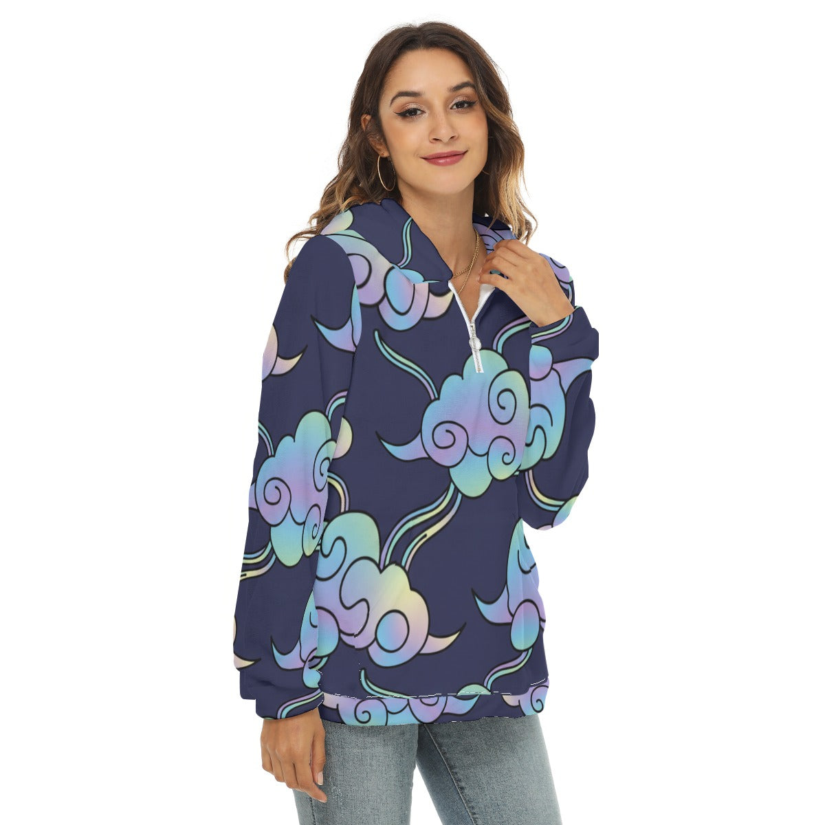Women's Borg Fleece Hoodie With Half Zip