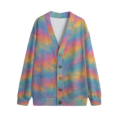 Unisex V-neck Knitted Fleece Cardigan With Button Closure