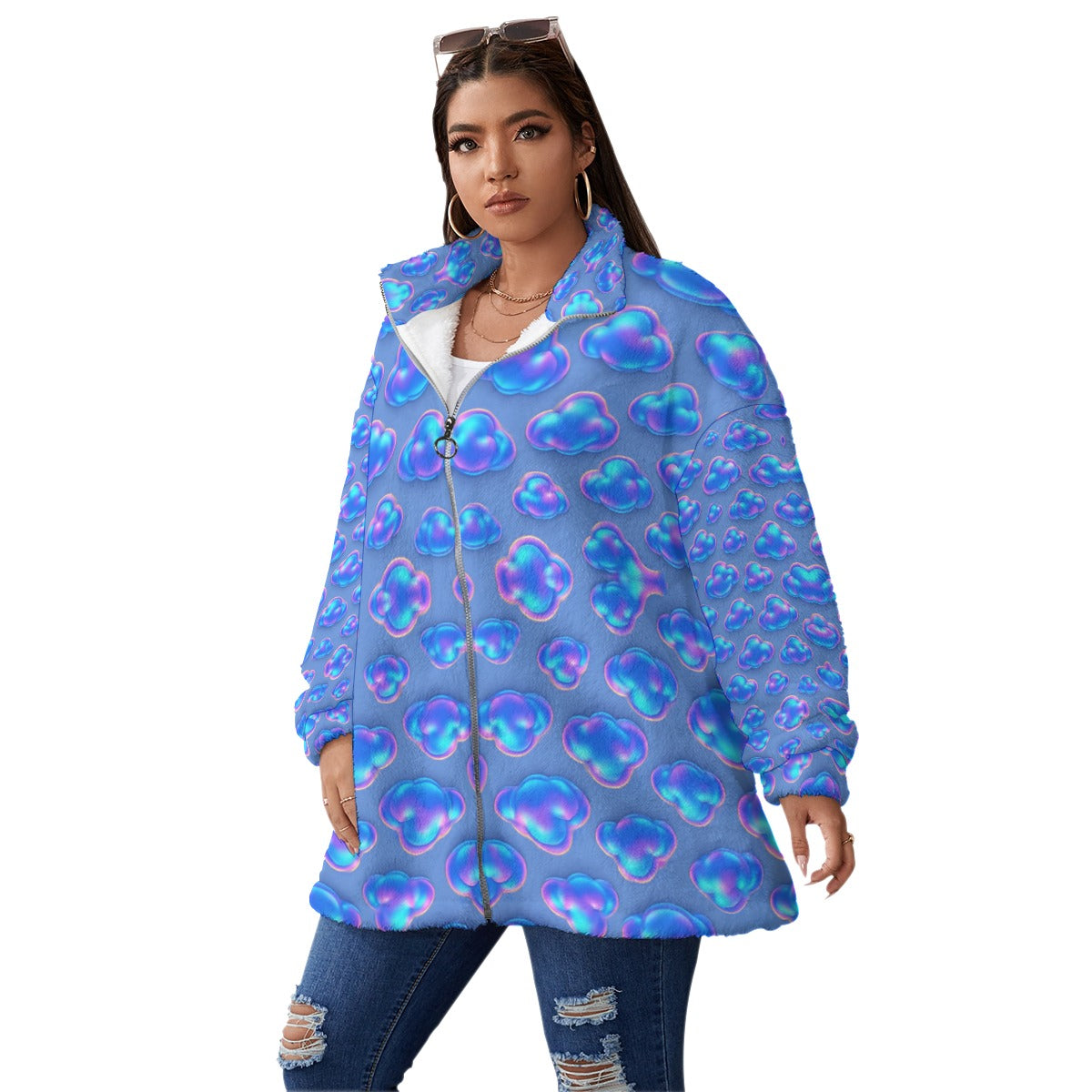 Unisex Borg Fleece Stand-up Collar Coat With Zipper Closure(Plus Size)