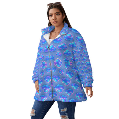 Unisex Borg Fleece Stand-up Collar Coat With Zipper Closure(Plus Size)